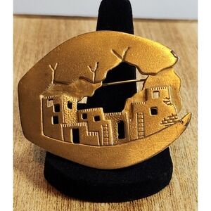 Vintage 1988‎ South Western Pewter JJ Brooch Signed Gold Toned